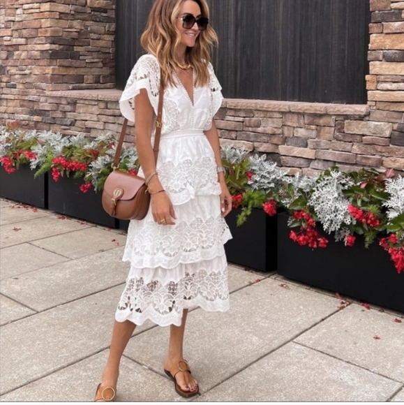 Farm Rio Richelier Embroidered Midi Dress - Picture 1 of 4
